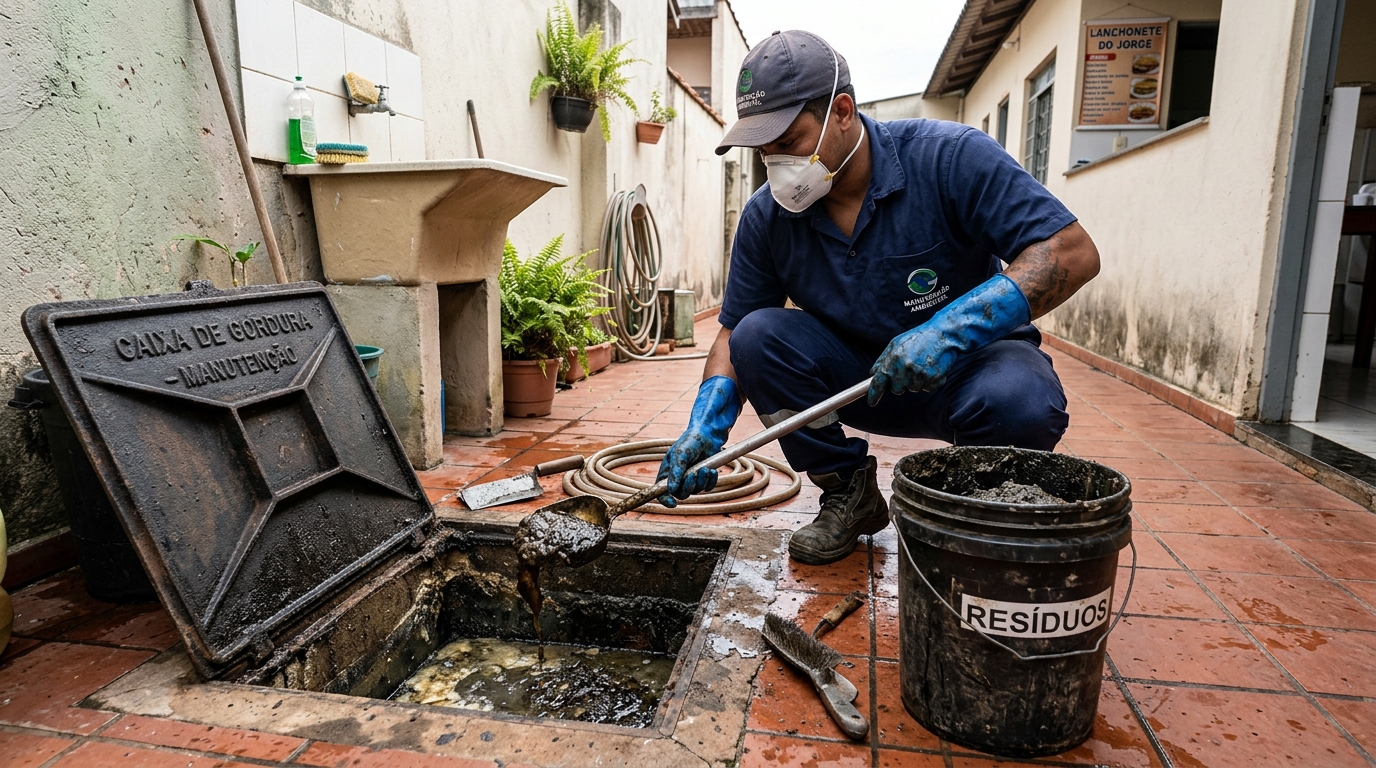 Remoção de resíduos da caixa de gordura em Volta Redonda‑RJ