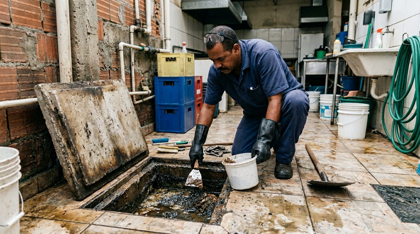 Limpeza de caixa de gordura residencial em Volta Redonda‑RJ